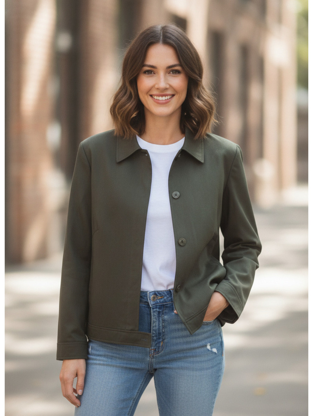 Rena Rowan Olive Green Button-Up Jacket Size 16W